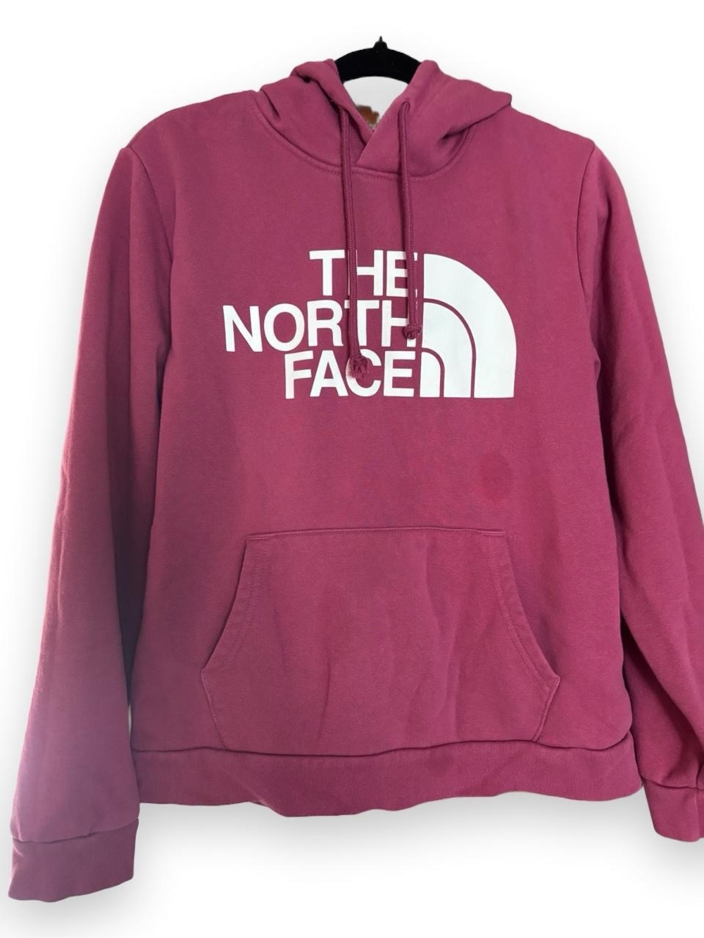 The North Face Men's Raspberry Crewneck Hoodie with White Logo